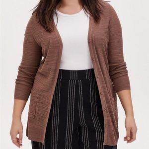 SLUB BOYFRIEND CARDIGAN BUTTON-FRONT SWEATER
